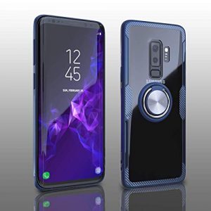 Samsung Galaxy S9 Plus Case | Transparent Crystal Clear Cover | Slim Silicone Rubber Bumper Frame | 360° Rotating Magnetic Finger Ring | Kickstand | Compatible with Samsung Galaxy S9 Plus – Blue